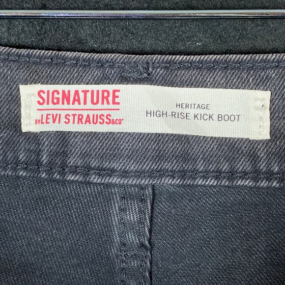 Levi Strauss Signature Women Jeans Black Heritage High Rise Kick Boot Stretch 16 - Picture 5 of 13